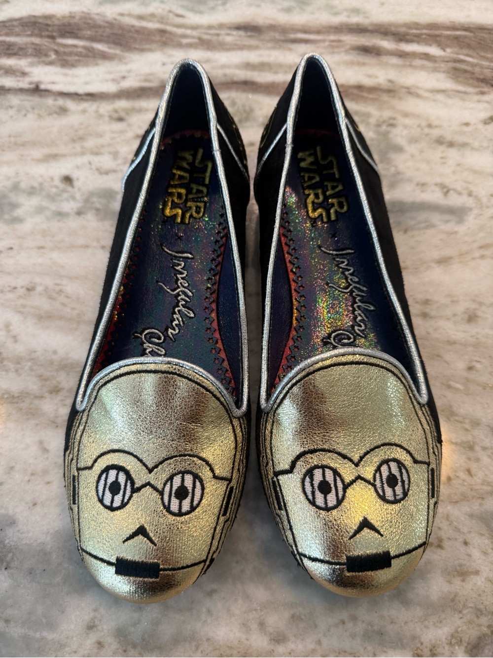 NEW Irregular Choice x Star Wars C3PO flats Gold Black Loafers 6.5